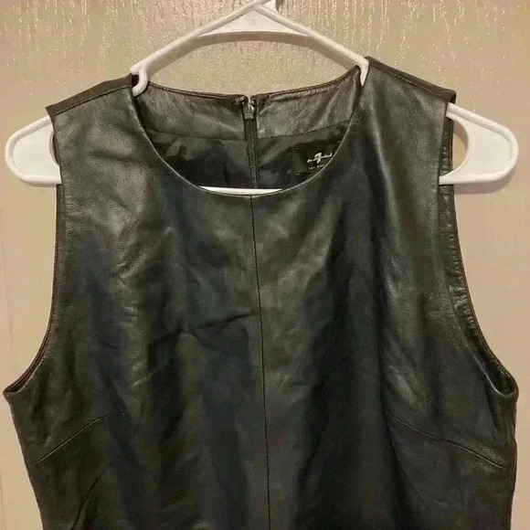 7 For All Mankind Leather Sleeveless mini Dress Navy Blue large whimsygoth biker - Picture 4 of 16